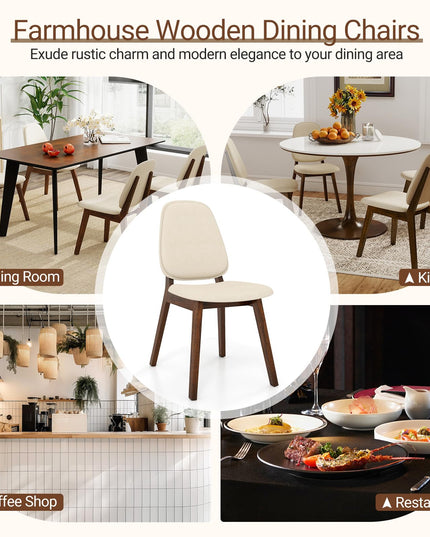 Giantex Wooden Dining Chairs Set of 2/4 Linen Fabric Upholstered Dining Room Chairs