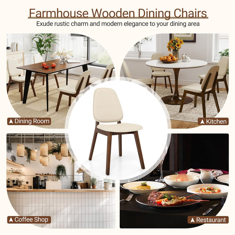 Giantex Wooden Dining Chairs Set of 2/4 Linen Fabric Upholstered Dining Room Chairs