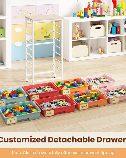 Giantex 8 Drawers Rolling Cart with Wheels Wood Top Sturdy Frame