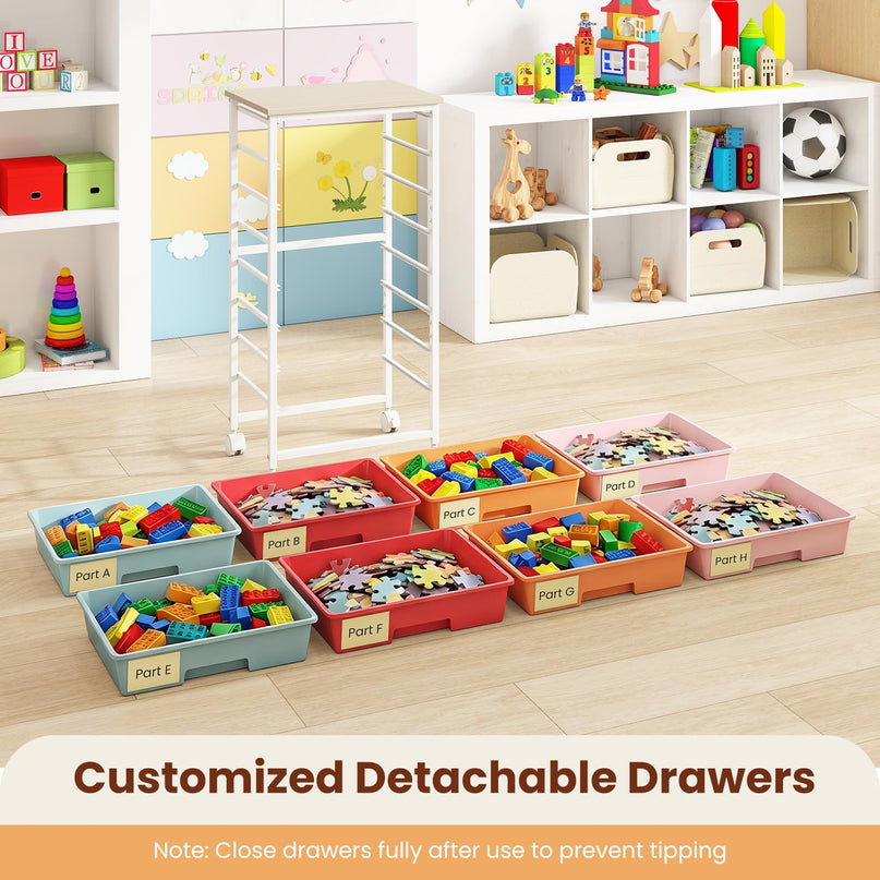 Giantex 8 Drawers Rolling Cart with Wheels Wood Top Sturdy Frame