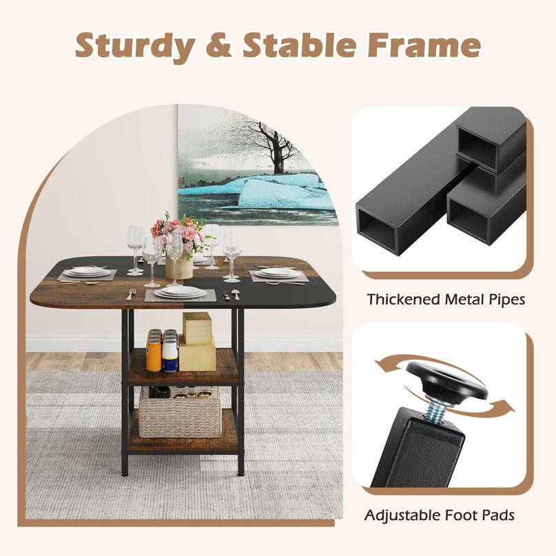 Table à manger carrée Giantex de 120,6 cm pour 4 personnes avec étagère de rangement à 2 niveaux