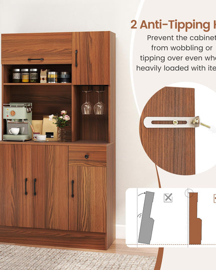 Giantex 66" Kitchen Pantry Cabinet with Charging Station