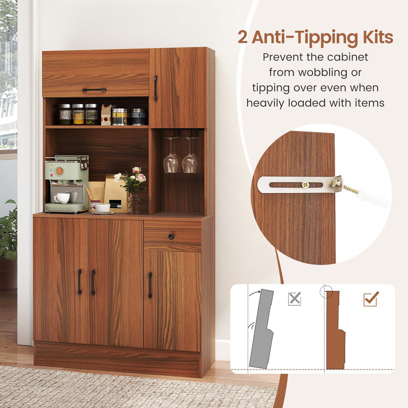Giantex 66" Kitchen Pantry Cabinet with Charging Station
