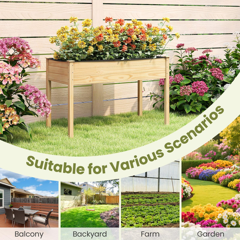 Giantex Raised Garden Bed Elevated Wood Planter Box with Liner（47"x23"x30"）