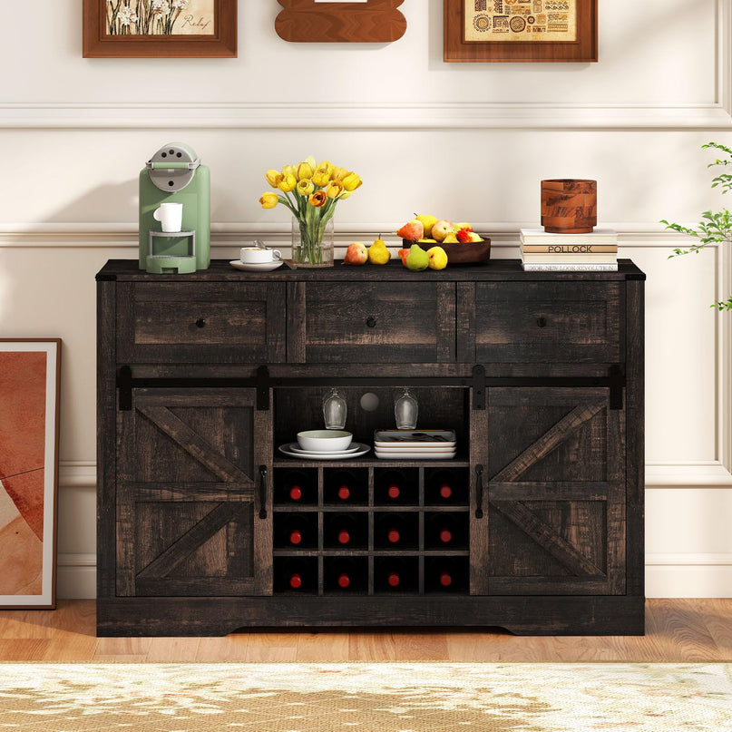 Giantex Wine Bar Cabinet with LED Lights 52" Buffet Sideboard