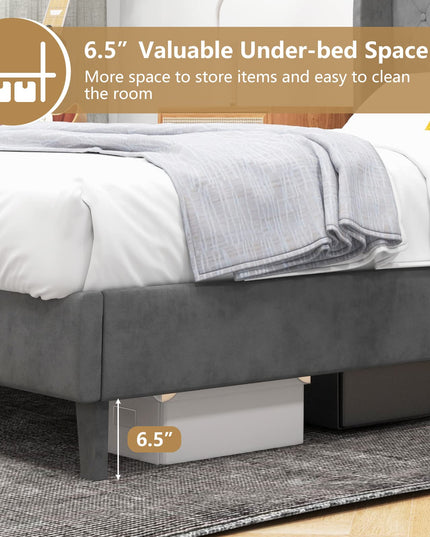 Giantex Velvet Upholstered Bed Frame