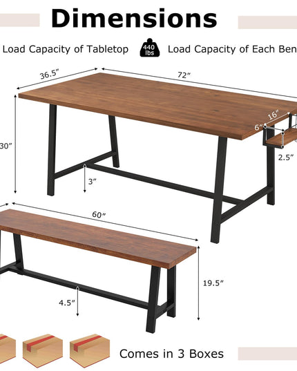 Giantex 72” Dining Table Set for 4-8, 3-Piece Kitchen Table Set with 2 Benches