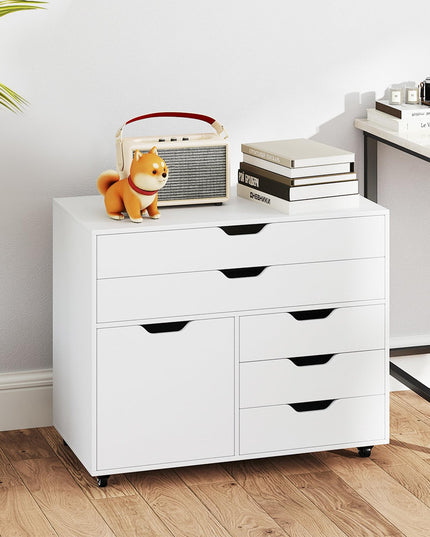 Giantex File Cabinet, Rolling Lateral Filing Cabinet with 2 Large Drawers, 3 Small Drawers