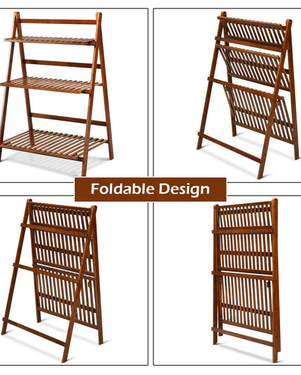 Giantex 3 Tier Folding Storage Shelf, Bamboo Ladder Plant Stand