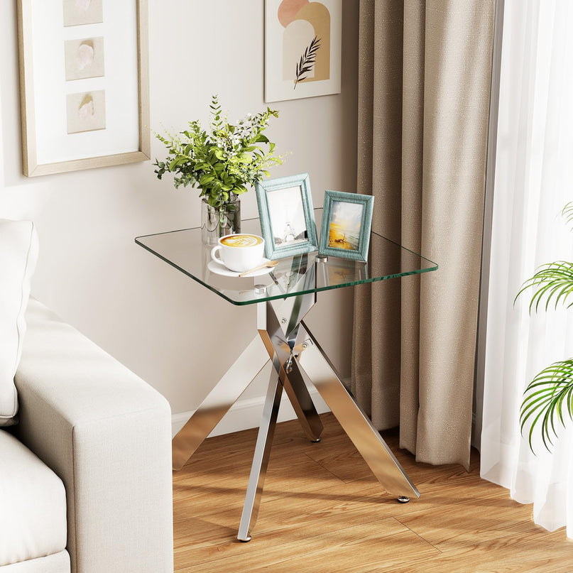 Giantex Table d'appoint carrée en verre pour canapé（1/2）