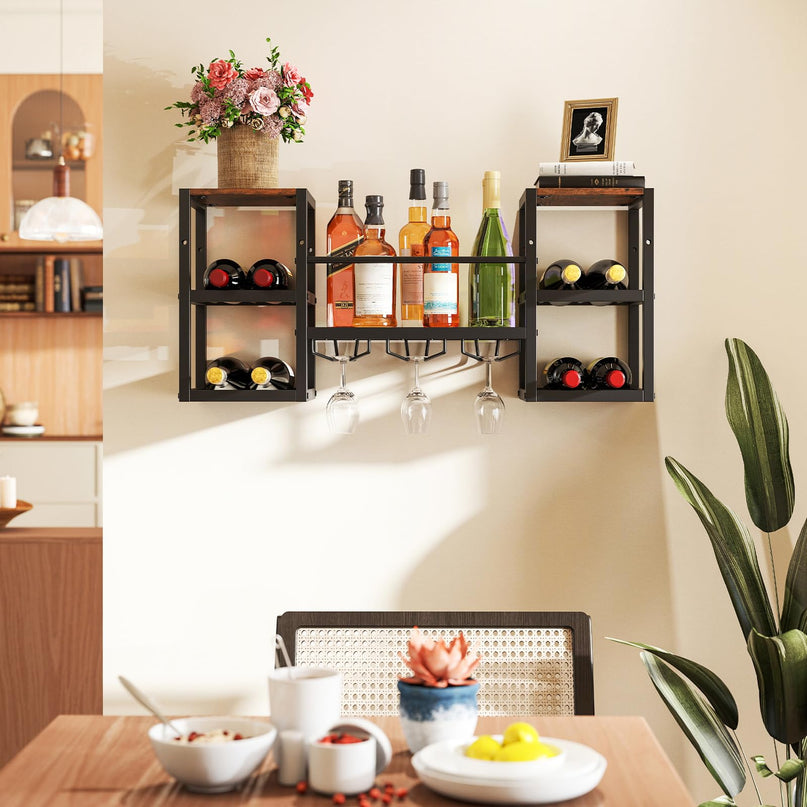 Giantex Wine Rack Wall Mounted with 3 Glass Holders