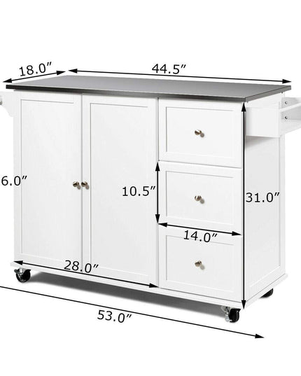 Giantex Kitchen Island with Stainless Steel Countertop, Dark Brown
