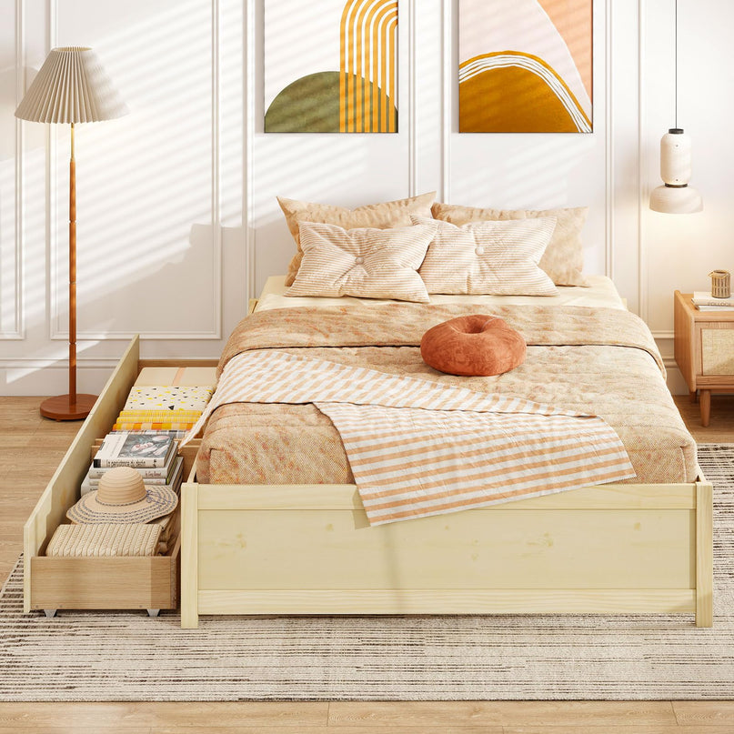 Giantex Full Size Bed Frame with 2 Storage Drawers