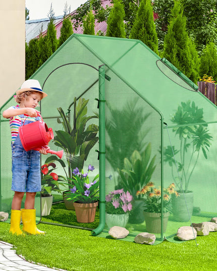 Giantex 6x3x5.5 FT Mini Walk-in Greenhouse, with Roll-up Zippered Door & Window, Overlong PE Cover