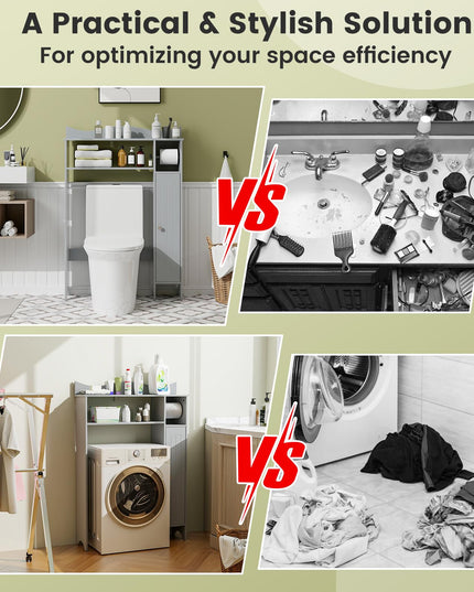 Giantex Over-The-Toilet Storage Cabinet, Bathroom Freestanding Space Saver with 1-Door Side Storage Cabinet & Paper Holder