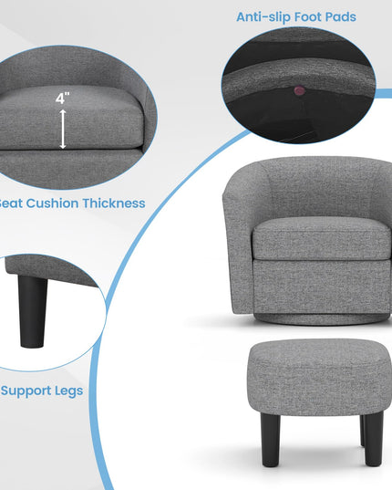 Giantex Swivel Accent Chair with Ottoman, Modern Barrel Club Chair w/Footrest