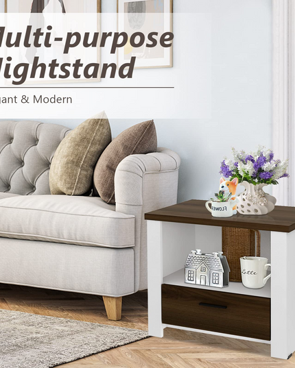 Giantex Nightstand, End Table with Glide Sliding Drawer & Open Cabinet, Modern Sofa Side Table for Living Room