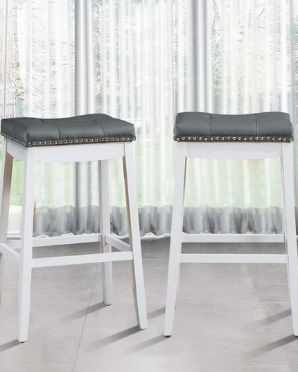 Backless Counter Stool with Footrest, Soft Seat Cushion
