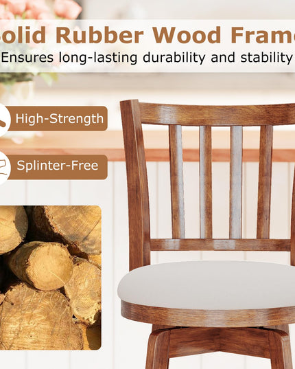 Giantex 25" Counter Height Stools with Rubber Wood Legs & Footrest & Upholstered Seat