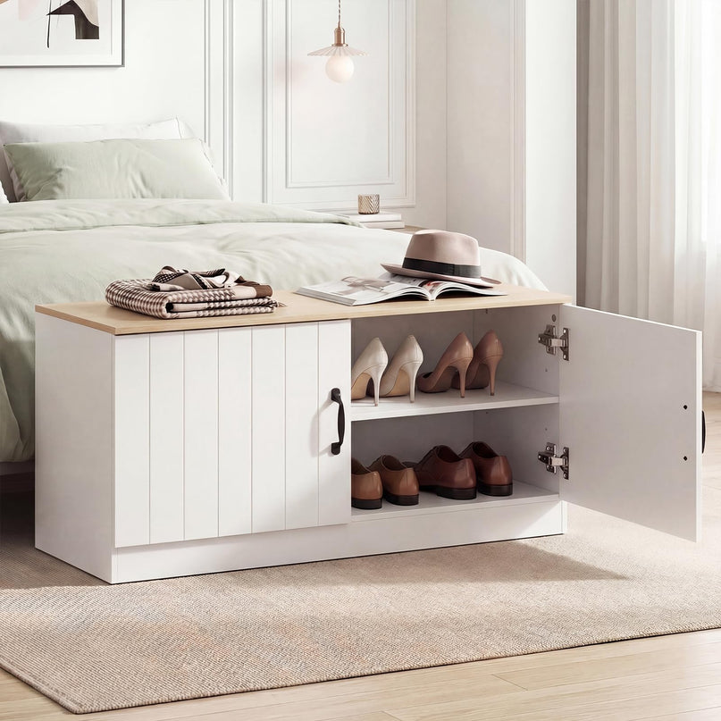 Banc de rangement pour chaussures Giantex 2 portes avec rangement et étagères réglables Charge maximale de 136 kg