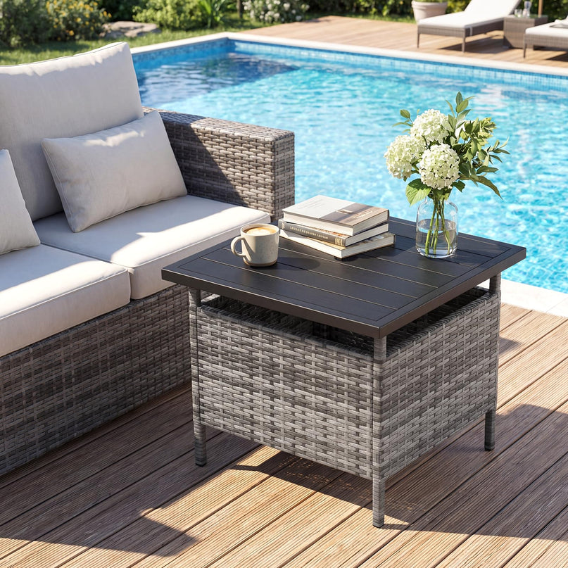 Giantex Outdoor Side Table with 2" Umbrella Hole