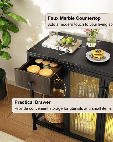 Giantex Buffet Sideboard with Power Outlets and LED Light