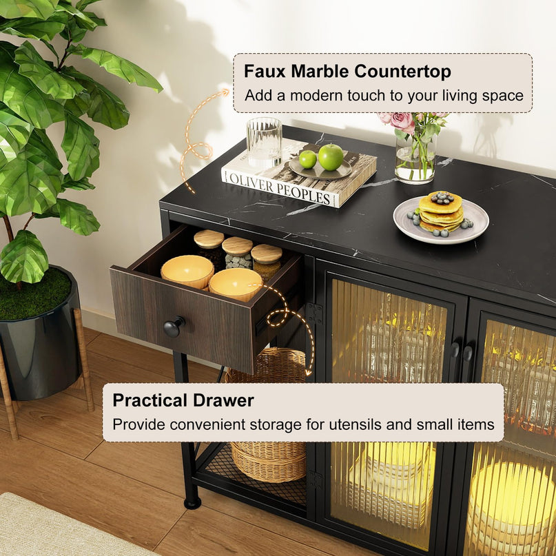 Giantex Buffet Sideboard with Power Outlets and LED Light
