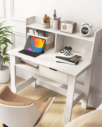 Giantex White Computer Desk with Hutch, Home Office Desk with Power Outlets, USB Ports
