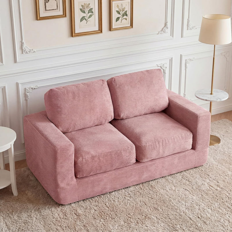 Giantex 2-Seater Floor Couch | Loveseat Foam Sofa with Removable Corduroy Cover