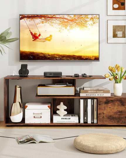 Giantex TV Stand with Power Outlet for TVs up to 55 Inch, Entertainment Center with Storage Cabinet & Open Shelves