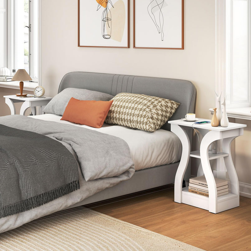 Giantex End Tables with Charging Station Set of 2 |Vintage Nightstands for Living Room