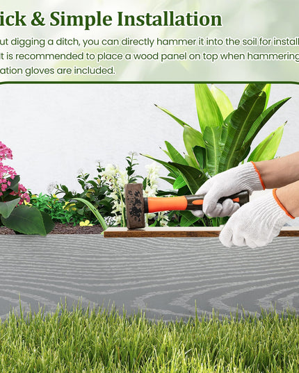 Giantex 6 Pack Galvanized Steel Landscape Edging No Dig Hammer-in Strips with Gloves