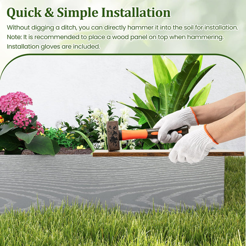 Giantex 6 Pack Galvanized Steel Landscape Edging No Dig Hammer-in Strips with Gloves