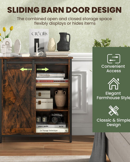 Giantex Buffet Cabinet, Farmhouse Kitchen Sideboard with Sliding Barn Door & Adjustable Shelves