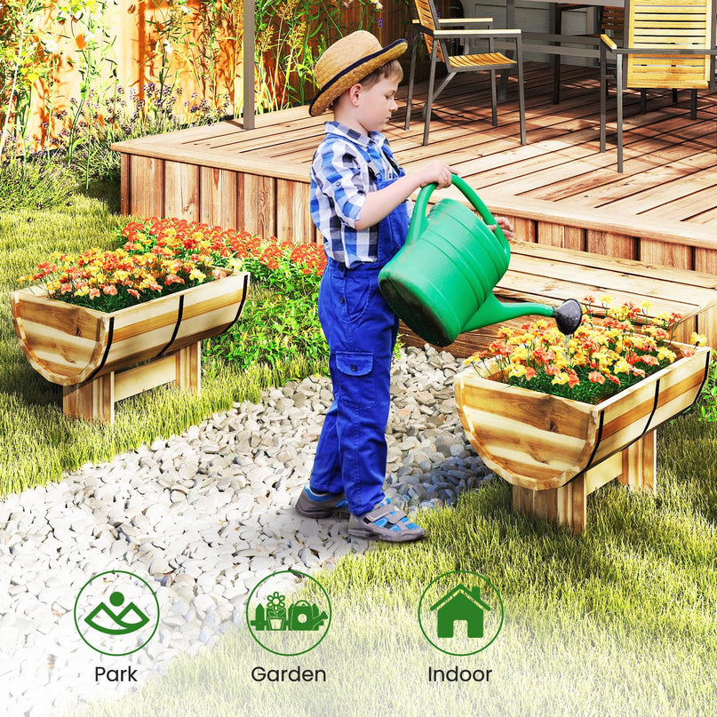 Giantex Half Barrel Acacia Wood Planter Box for Flower Vegetable Fruit