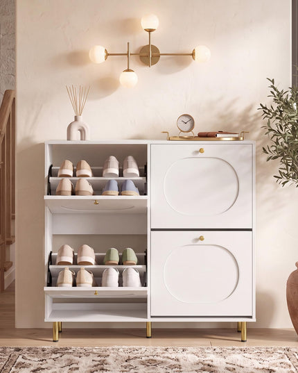 GIANTEX Modern Shoe Storage Cabinet with 4 Flip Drawers & Adjustable Shelf