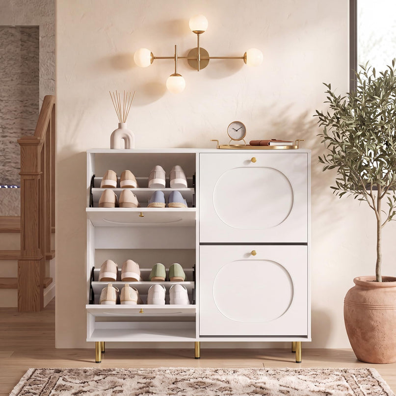 GIANTEX Modern Shoe Storage Cabinet with 4 Flip Drawers & Adjustable Shelf