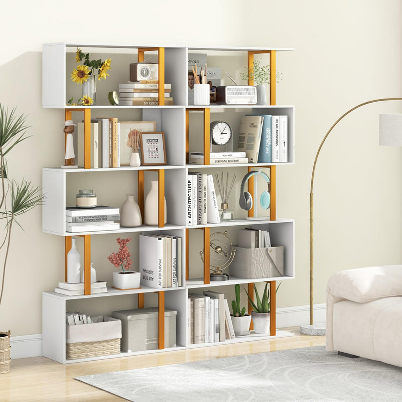 Giantex 5-Tier Geometric Bookcase Freestanding Display Shelf Rack