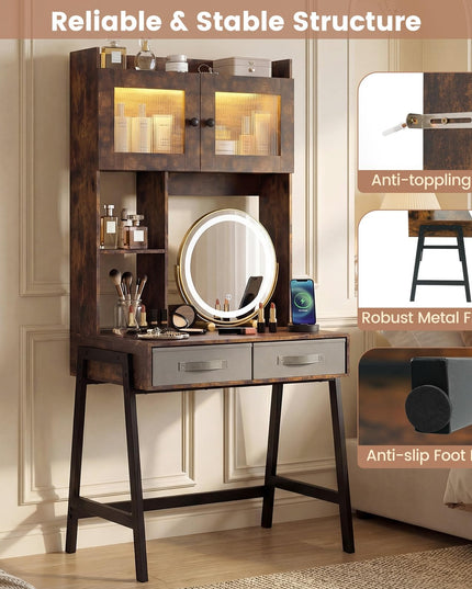 Coiffeuse haute de 170 cm avec miroir LED pour chambre à coucher de Giantex