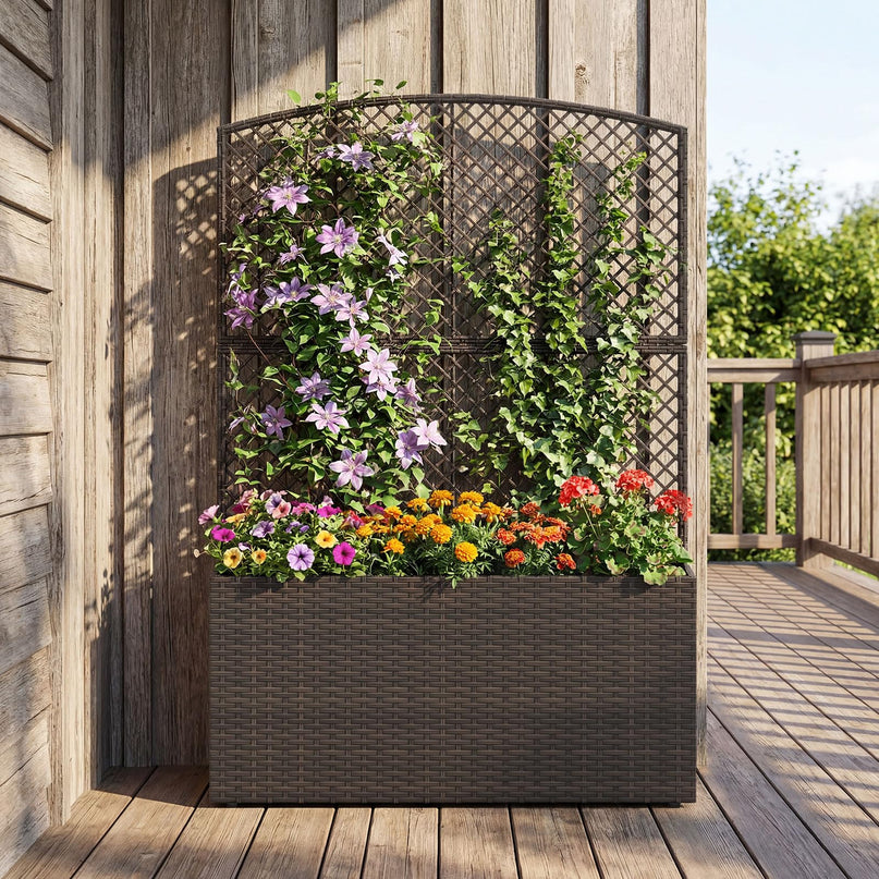 Jardinière haute en rotin PE Giantex 58"/49" avec doublure et drainage