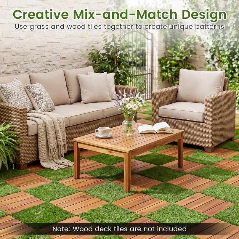 Giantex 30 Pack Interlocking Artificial Grass Tiles (12" x 12")