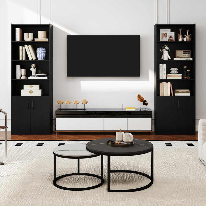 Giantex 70" Bookcase with 2 Doors Cabinet & Multipurpose Display Rack