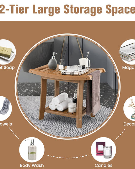 Giantex Shower Bench, HDPE Waterproof Shower Stool with Storage Shelf