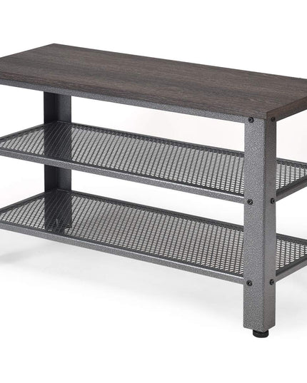 Giantex 3-Tier Shoe Bench, Industrial Shoe Rack with 2 Mesh Storage Shelves