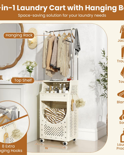 Giantex Folding Laundry Basket with Lockable Wheels