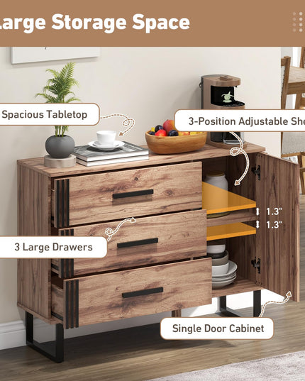 Giantex Buffet Cabinet with Storage, Kitchen Sideboard with 3 Large Drawers & 1-Door Storage Cabinet