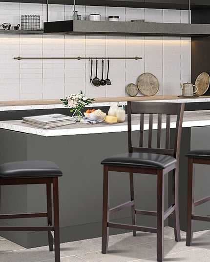Giantex 25” Counter Height Pub Chairs with Rubber Wood Legs, Armless Bar Chairs with Elastic Cushion & PU Cover for Kitchen