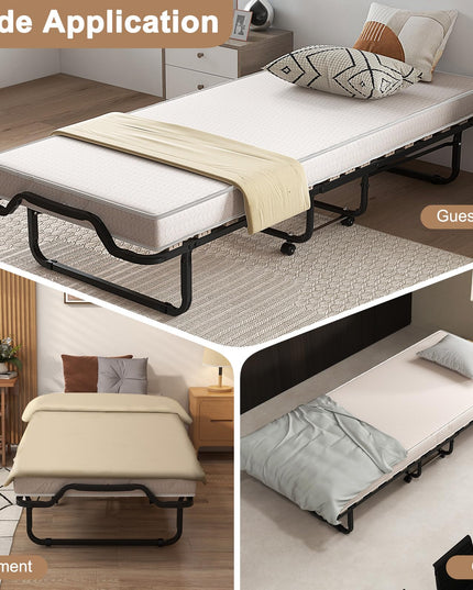 Giantex Folding Bed with Mattress, 75x31 Cot Size Bed Frame, Roll Away Beds with Mattresses for Adults