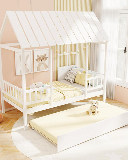Giantex Twin House Bed with Trundle Bed Twin