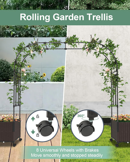 Giantex 6.6 FT Garden Arch with Trellis & 2 Planter Boxes